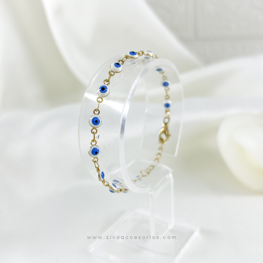 Pulsera Ojitos Blanco y Azul ajustable