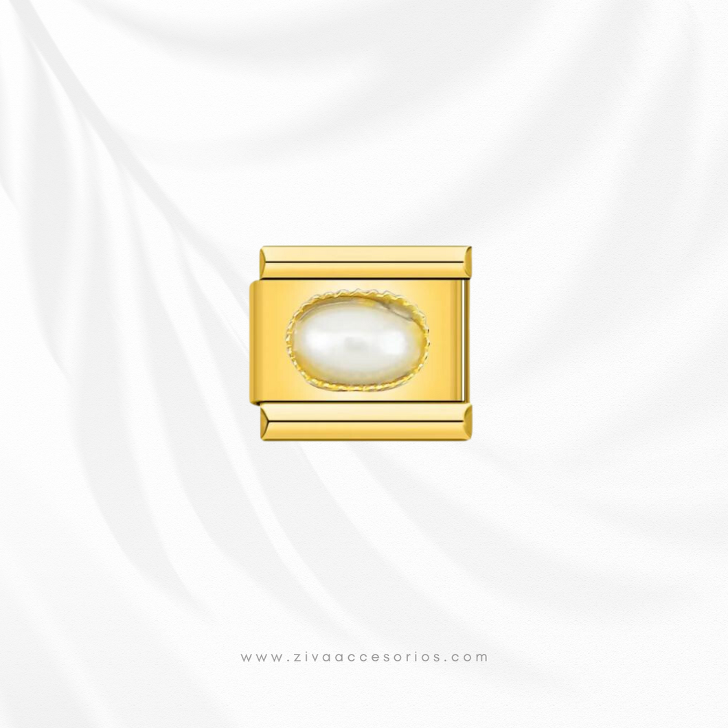 Charm Dije Perla Ovalada Para Pulsera Italiana