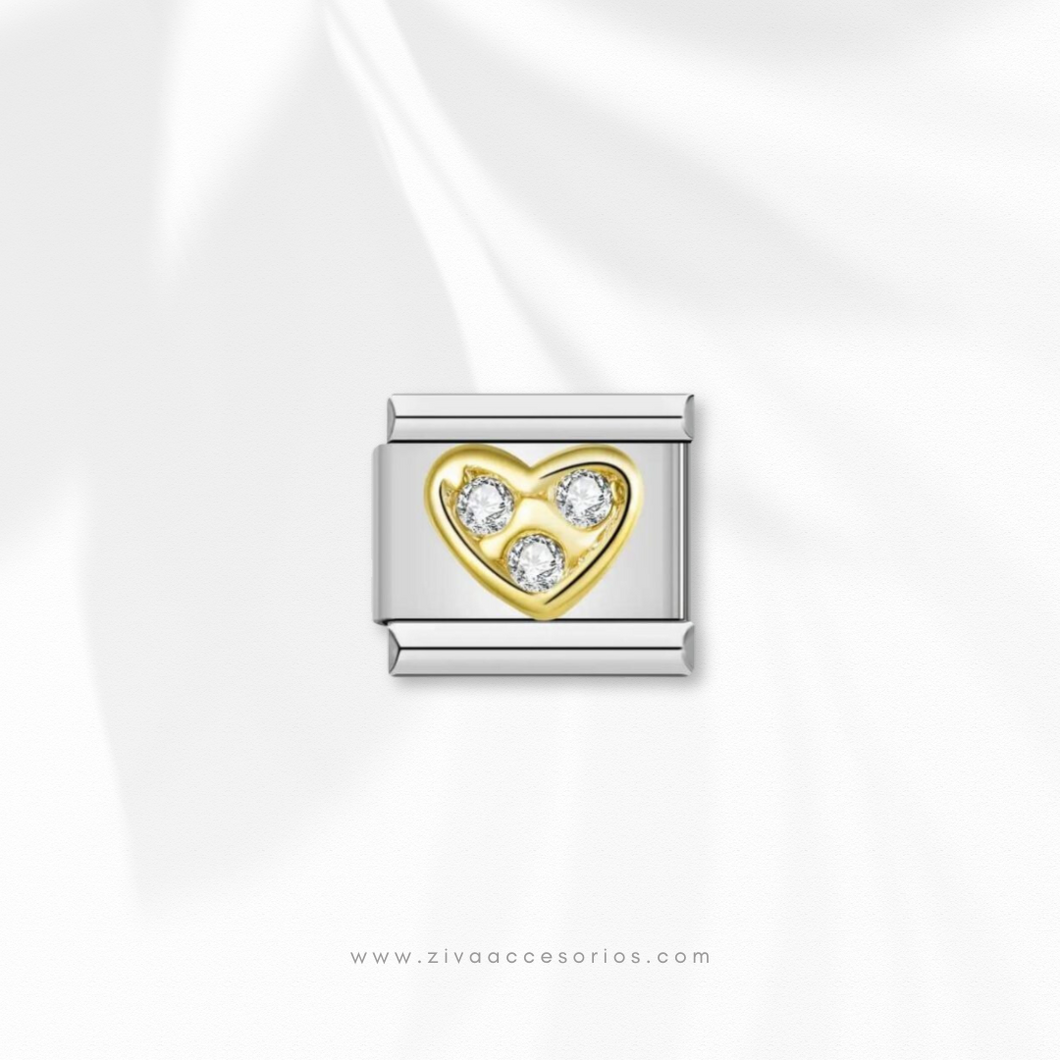 Charm Dije Corazon con Zirconias 3D Para Pulsera Italiana