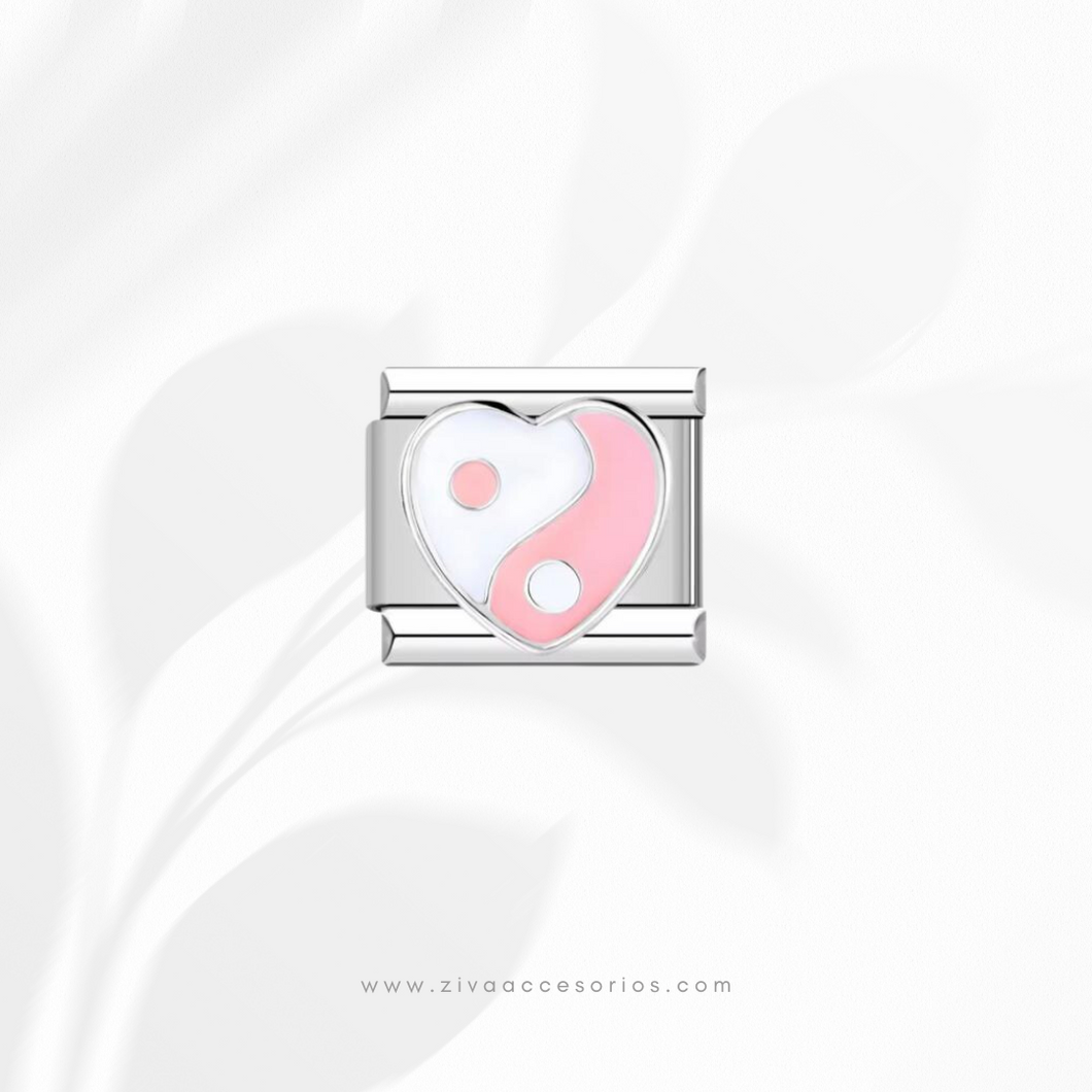 Charm Dije Yin Yang Corazon Rosa Para Pulsera Italiana