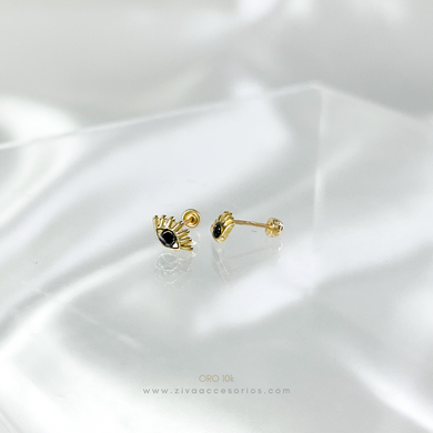 Aretes Broquel Ojo Negro Oro 10k