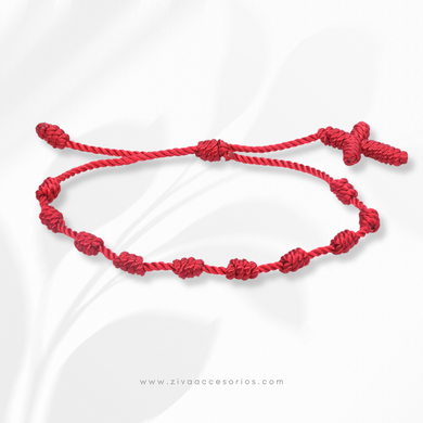 Pulsera 7 Nudos Roja con Cruz