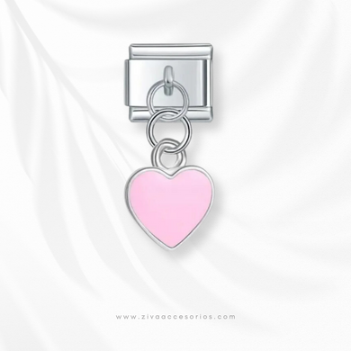 Charm Dije Corazon Rosa Colgante Para Pulsera Italiana