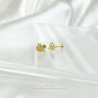 Aretes Broquel Trebol Oro 10k