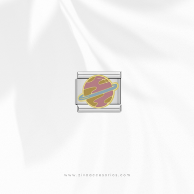 Charm Dije Planeta Rosa Para Pulsera Italiana