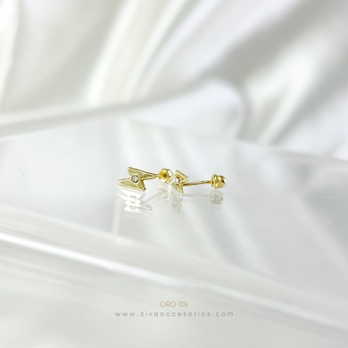 Aretes Broquel Rayo con Zirconia Oro 10k