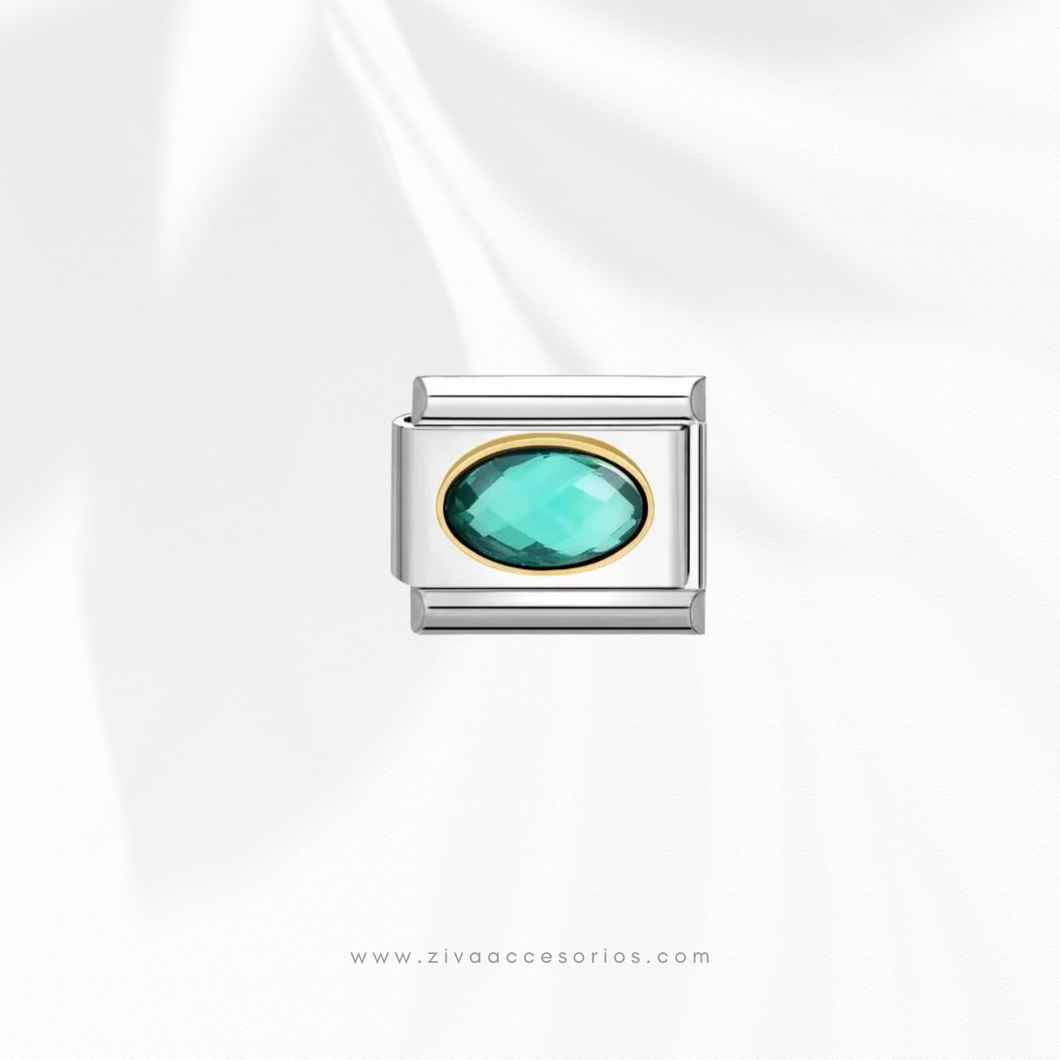 Charm Dije Zirconia Ovalo Verde Para Pulsera Italiana