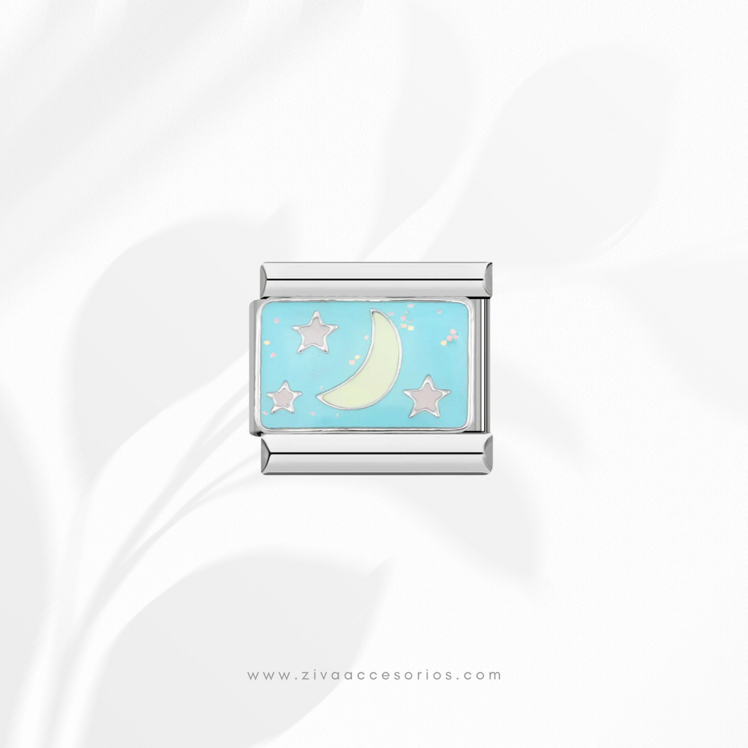 Charm Dije Luna y Estrellas Para Pulsera Italiana