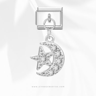 Charm Dije Luna y Estrella Zirconas Colgante Para Pulsera Italiana