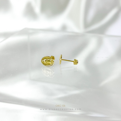 Aretes Broquel Virgen de Guadalupe Ovalada CH Oro 10k