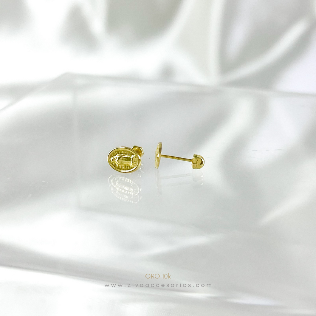Aretes Broquel Virgen de Guadalupe Ovalada CH Oro 10k