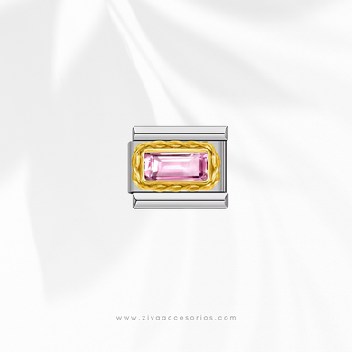 Charm Dije Zirconia Baguette Rosa Para Pulsera Italiana