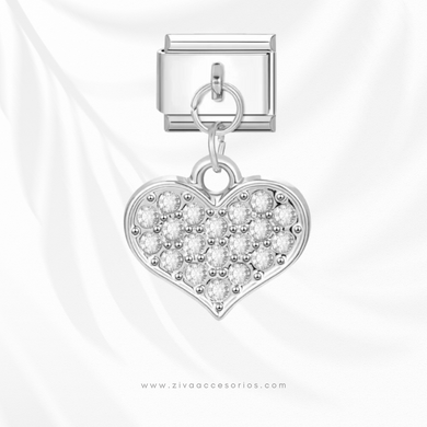 Charm Dije Corazon Zirconas Colgante Para Pulsera Italiana