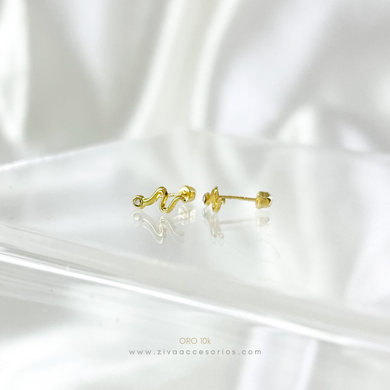 Aretes Broquel Serpiente con Zirconia Oro 10k