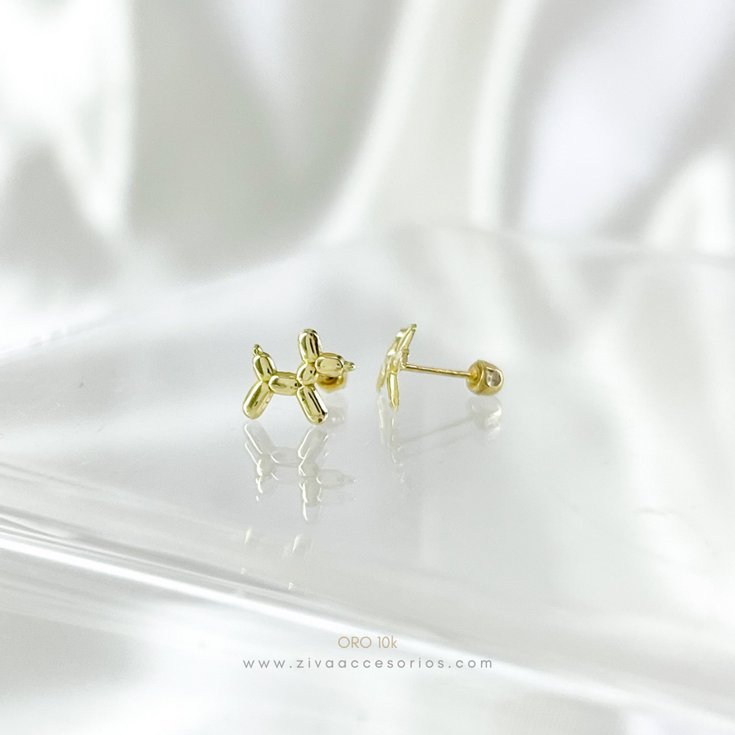 Aretes Broquel Perro Globoflexia Oro 10k