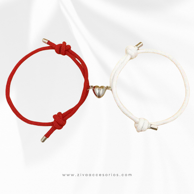 Pulsera Pareja Imán de Corazón Rojo + Blanco