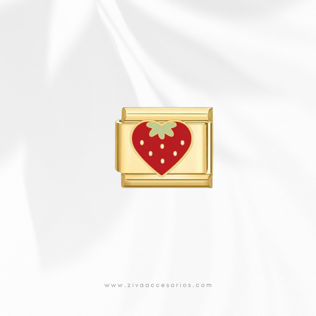 Charm Dije Fresa Corazon Para Pulsera Italiana