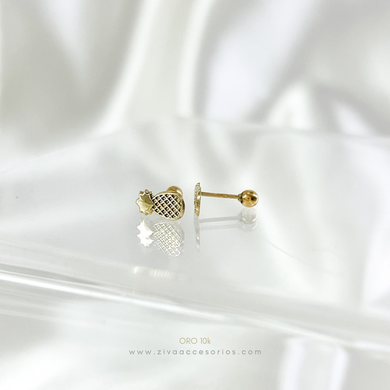 Aretes Broquel Piña Oro 10k