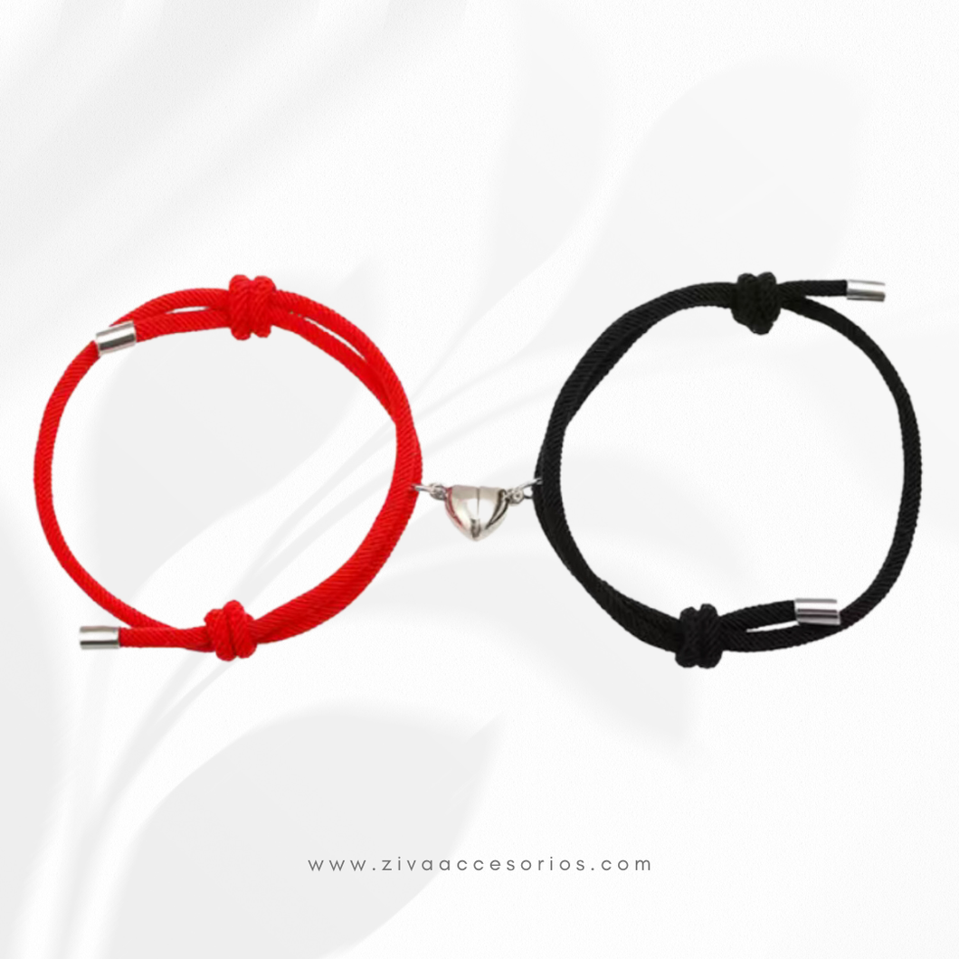 Pulsera Pareja Imán de Corazón Rojo + Negro