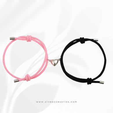 Pulsera Pareja Imán de Corazón Rosa + Negro