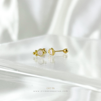Aretes Broquel Puntos con Zirconia Rosa Oro 10k