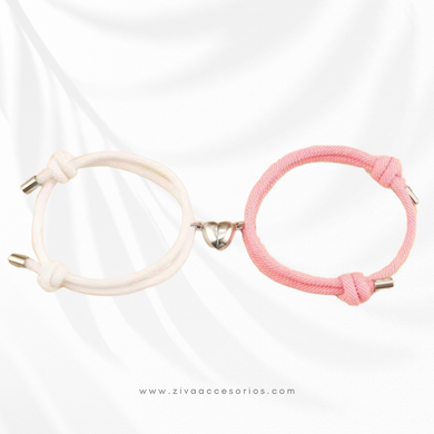 Pulsera Pareja Imán de Corazón Blanco + Rosa