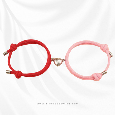 Pulsera Pareja Imán de Corazón Rojo + Rosa