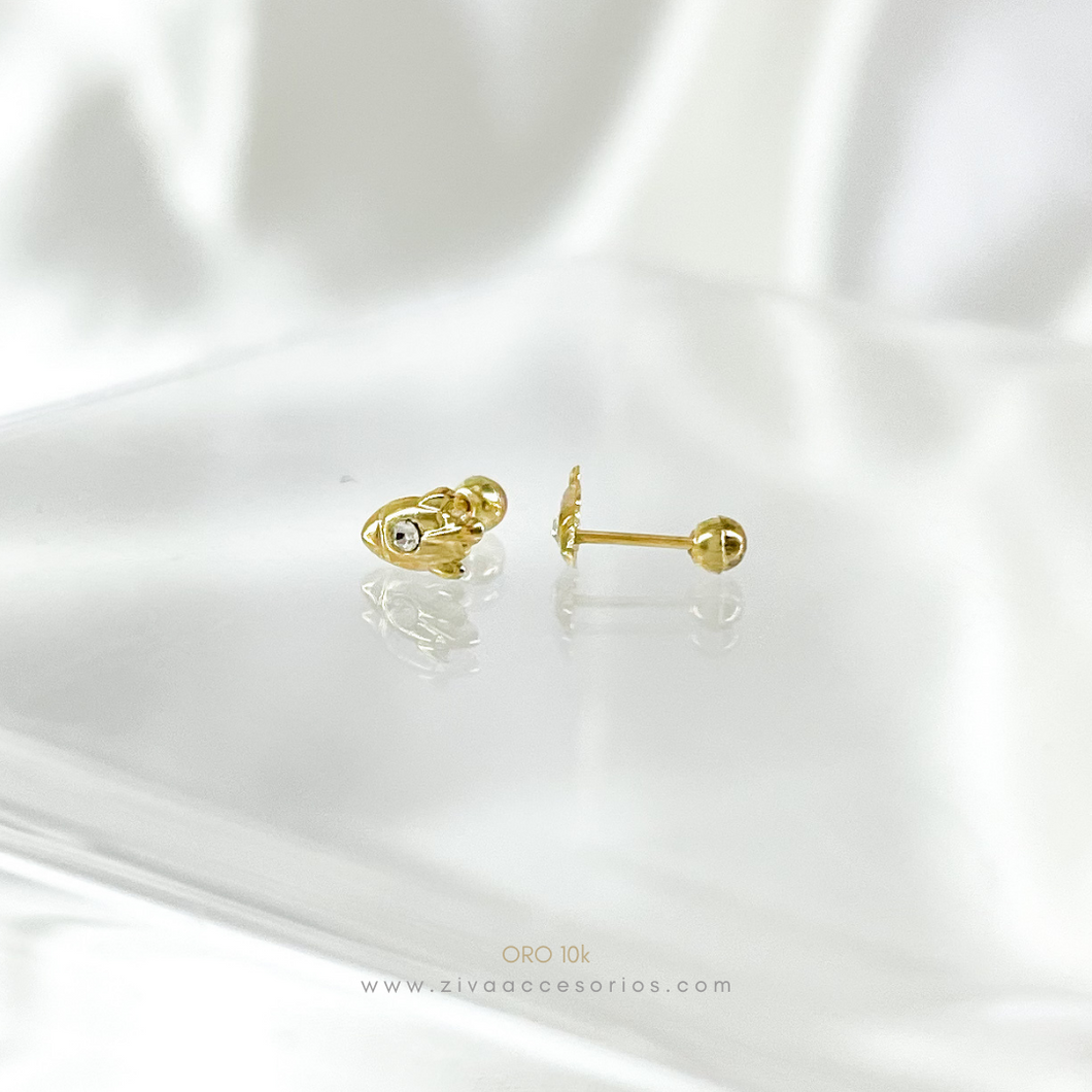 Aretes Broquel Cohete con Zirconia Oro 10k