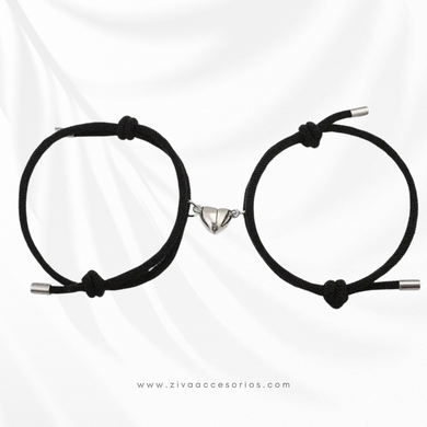 Pulsera Pareja Imán de Corazón Negro + Negro