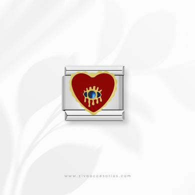 Charm Dije Corazon Rojo con Ojo Para Pulsera Italiana