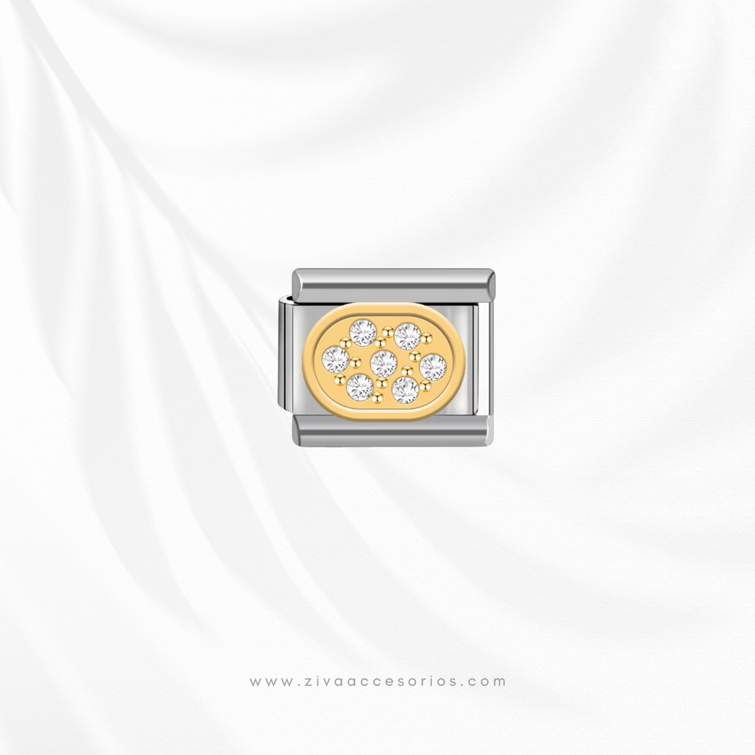 Charm Dije Ovalo con Zirconias Para Pulsera Italiana