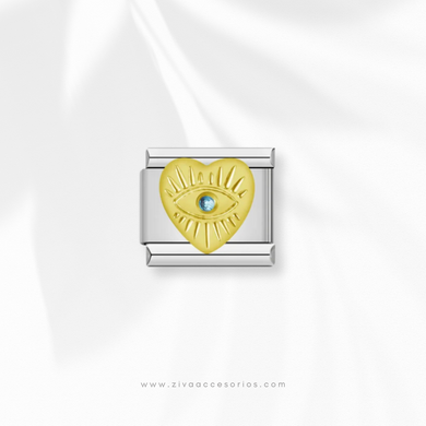 Charm Dije Corazon Dorado con Ojo Para Pulsera Italiana