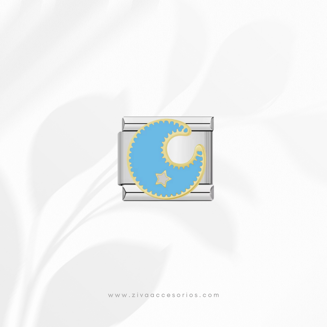 Charm Dije Luna Azul Para Pulsera Italiana