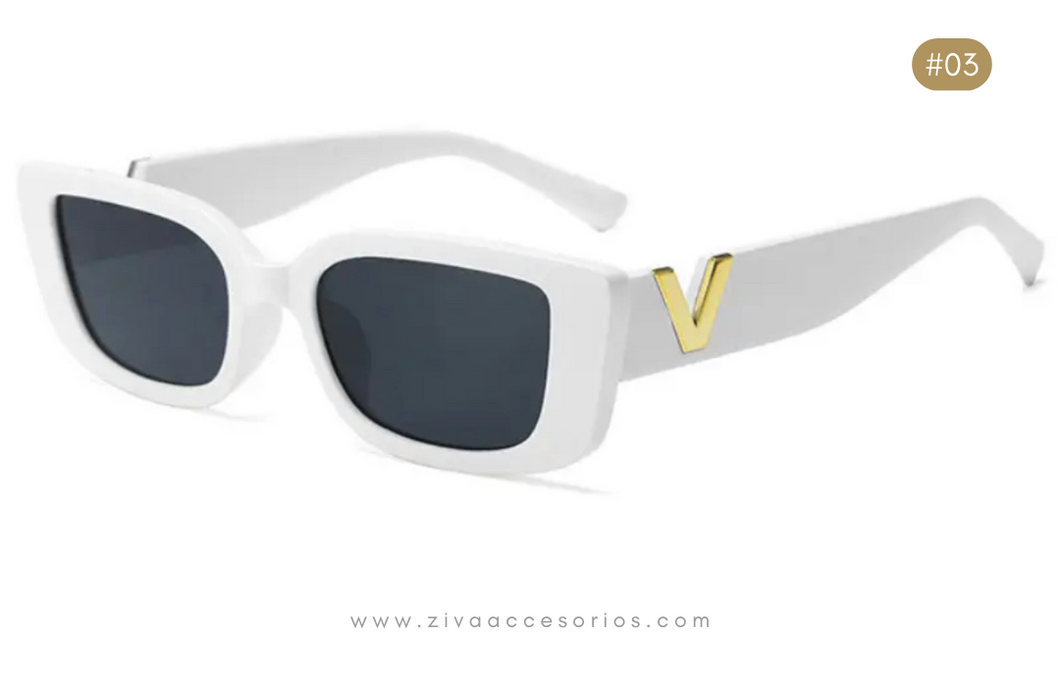 Lentes de Sol V Rectangular Blanco #03