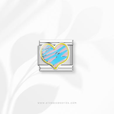 Charm Dije Corazon Azul con Rosa Para Pulsera Italiana