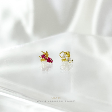 Aretes Broquel Angel y Diablo Zirconias Oro 10k