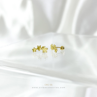 Aretes Broquel Triple Estrella Oro 10k