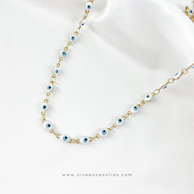 Collar Choker Ojos Turcos Blanco con Azul