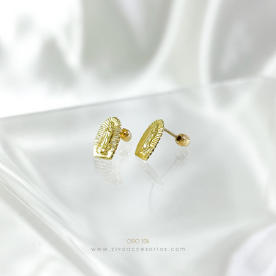 Aretes Broquel Virgen de Guadalupe Oro 10k
