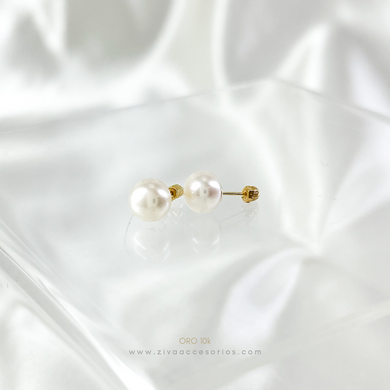 Aretes Broquel Perlas Oro 10k