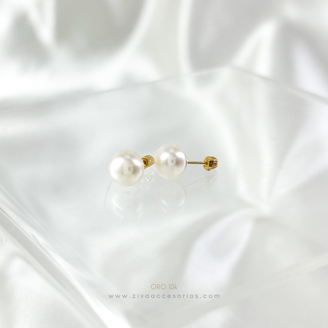 Aretes Broquel Perlas Oro 10k
