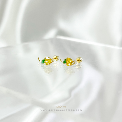 Aretes Broquel Limon Zirconia Oro 10k