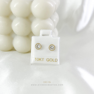 Aretes Broquel Zirconia Bicel Redondo Oro 10k