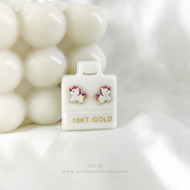 Aretes Broquel Unicornio Completo Oro 10k