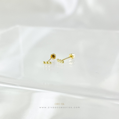 Aretes Broquel Tres Bolitas Oro 10k