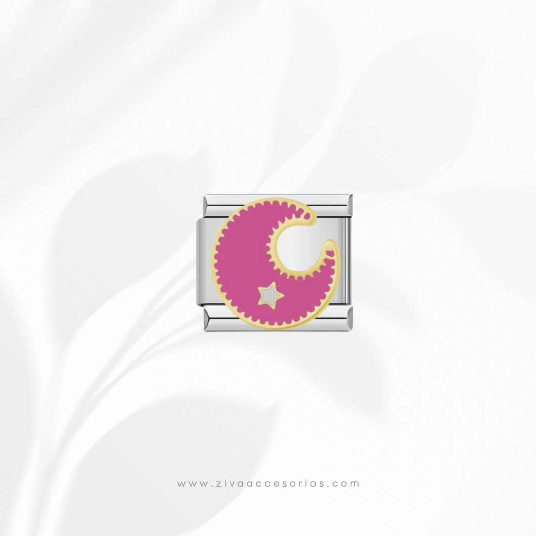 Charm Dije Luna Rosa Para Pulsera Italiana