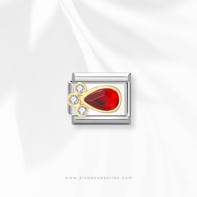 Charm Dije Zirconia Gota Roja con Zirconias Para Pulsera Italiana