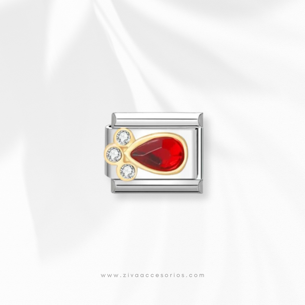 Charm Dije Zirconia Gota Roja con Zirconias Para Pulsera Italiana