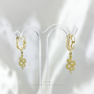 Aretes Arracada Huggie con Zirconias y Serpiente Oro 10k