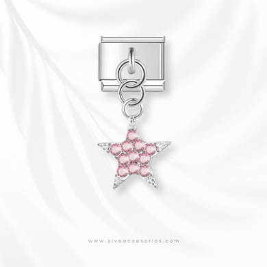 Charm Dije Estrella Zirconas Rosa Colgante Para Pulsera Italiana